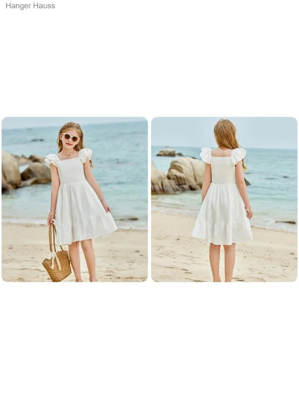 Girls Ruffle Sleeve Off Shoulder Sundress Pockets Summer Casual